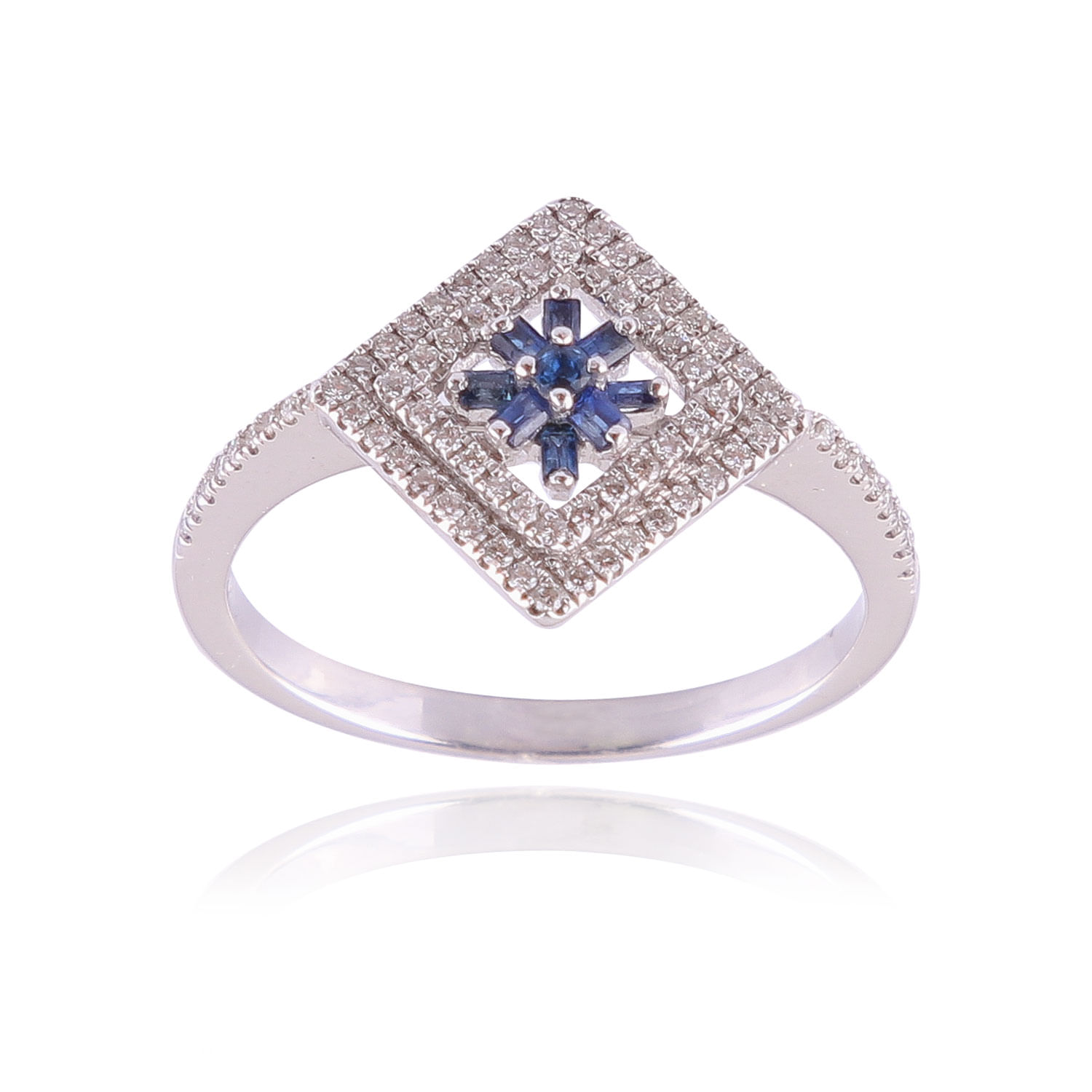 Anillo De Oro 18K Rombo Con Zafiros Y Diamantes - Antuan Joyerias