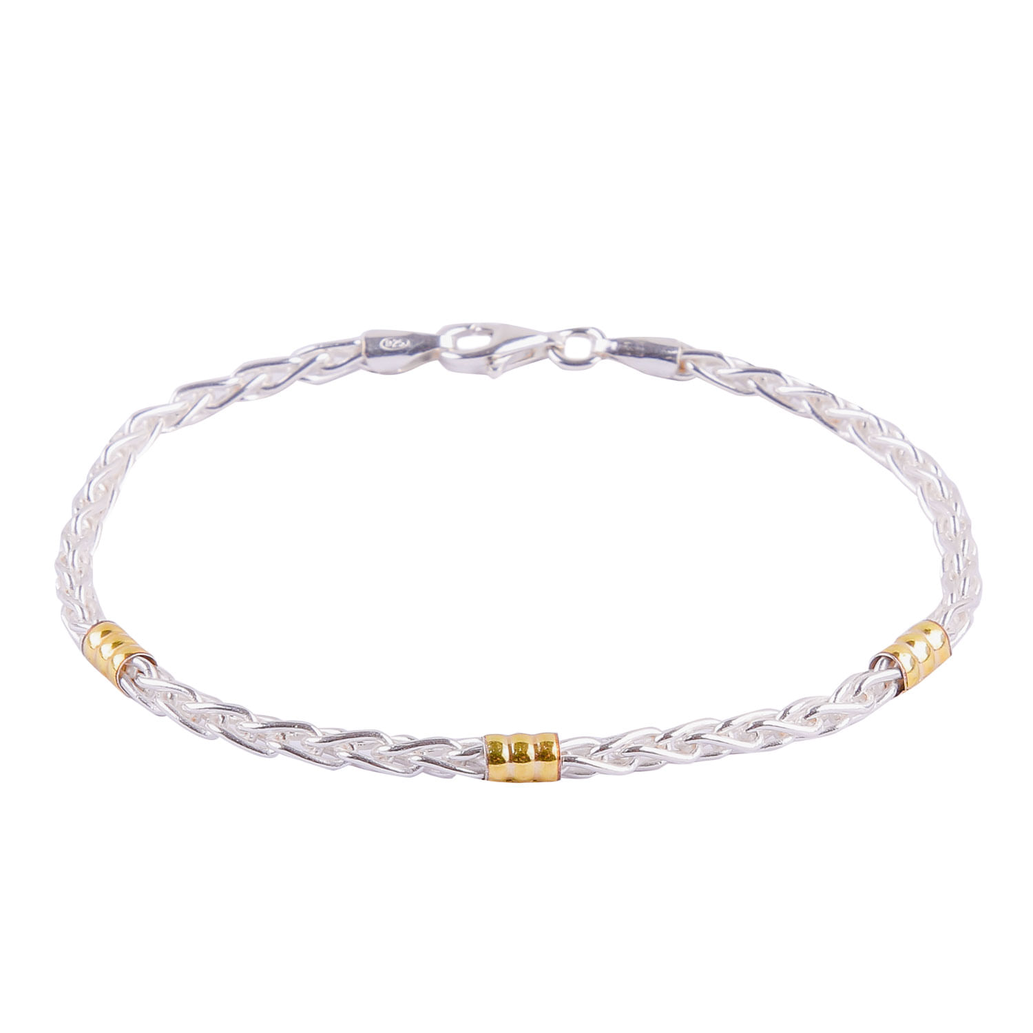 Pulsera de Plata y Oro Espiga 3 mm. Hombre o Mujer