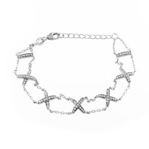 Pulsera De Plata 925 Con Dije X Con Piedras 18Cm
