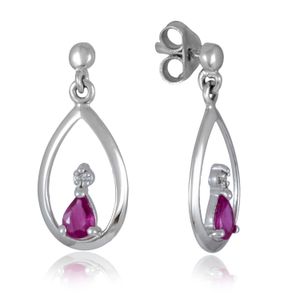 Aros De Oro 18K Diseño Colgante Con Diamantes Y Rubi