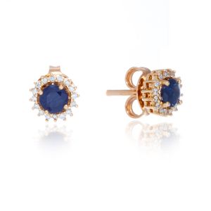 Aros De Oro 18K Diseño Con Diamantes Y Zafiro